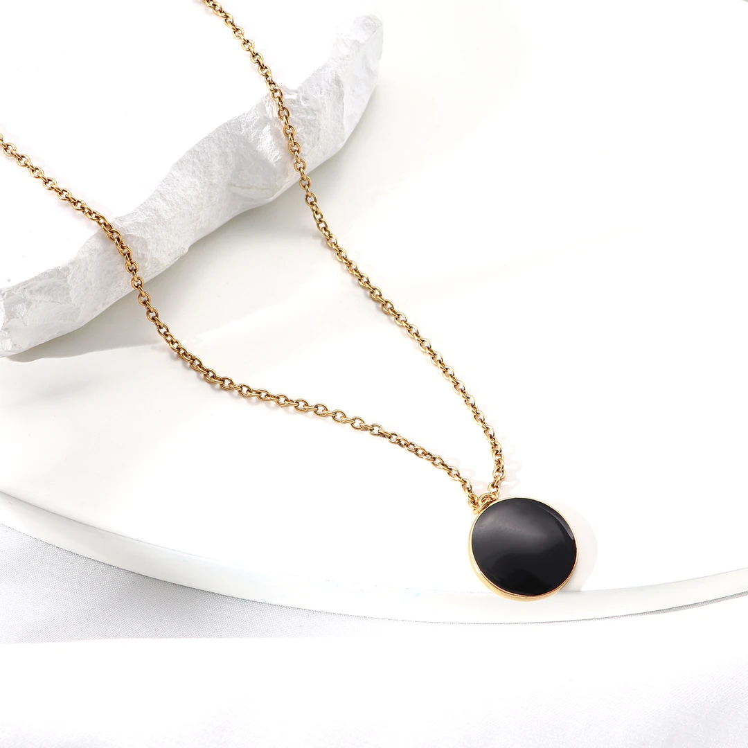 Tender Jinger 铜合金项链 法式24新款黑珐琅标识项链轻奢高级