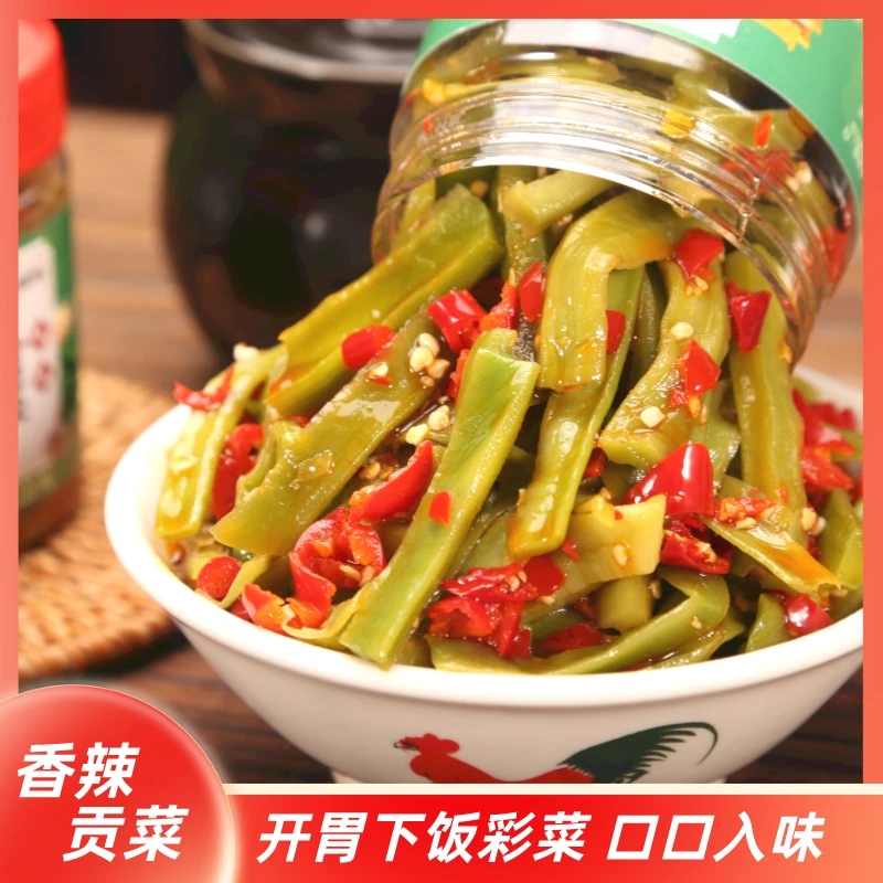 脆嫩剁椒贡菜下饭菜香辣瓶装开味凉拌即食苔菜咸菜脆椒湖南特产