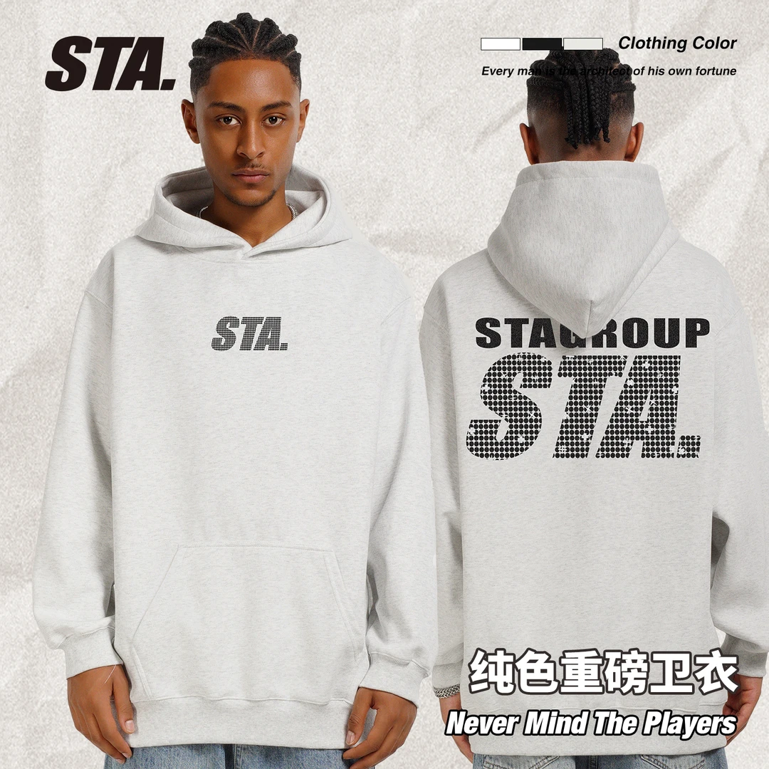 STA国潮400克重连帽卫衣重磅男女同款印花秋冬秋季男上衣百搭国潮