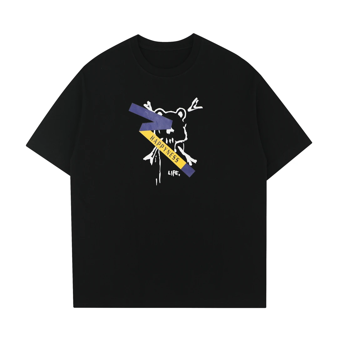 帕菲迪运动休闲黑色百搭夏季宽松潮流印花圆领短袖T恤9003A