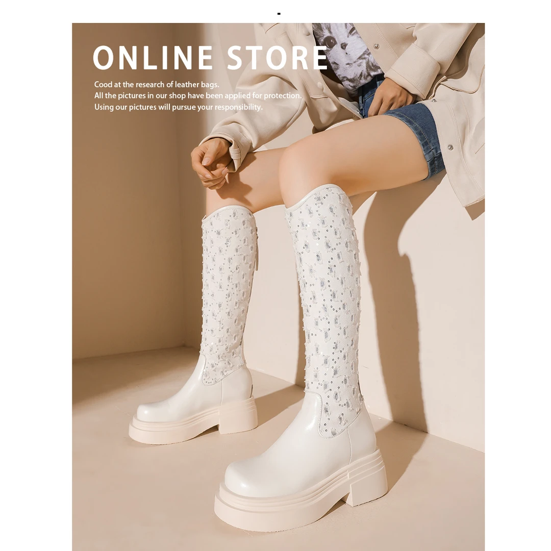 内增高长筒靴女牛仔布厚底150不过膝长靴小个子v口显瘦高筒骑士靴