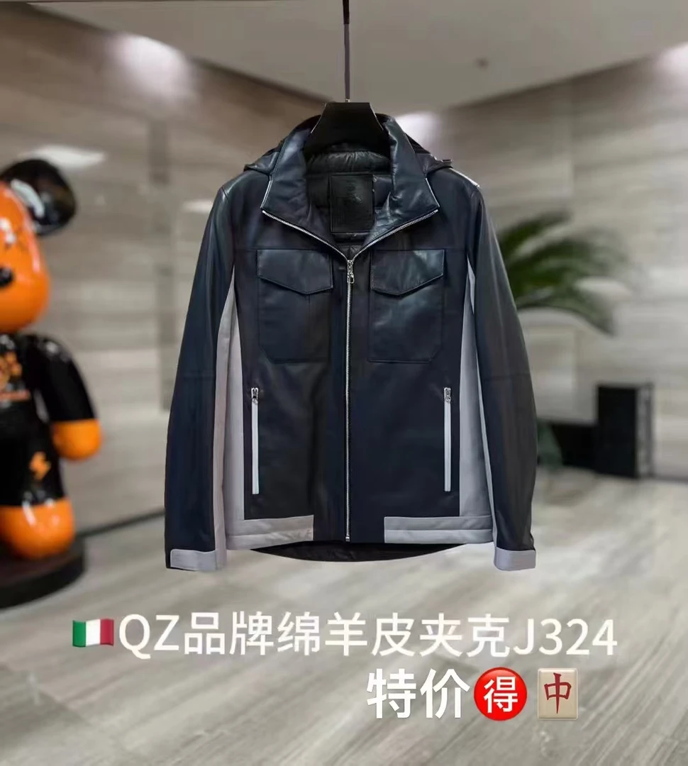 【JDKJ】秋冬潮品轻奢高端经典休闲白鹅绒拼接绵羊皮真皮皮衣J324