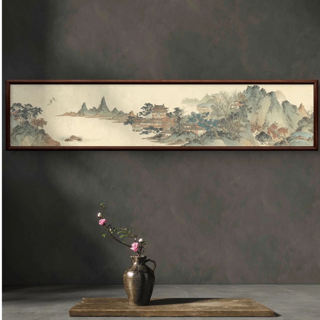 924-40*180-青山阁楼-长条中式画-书房茶室办公室沙发背景床头