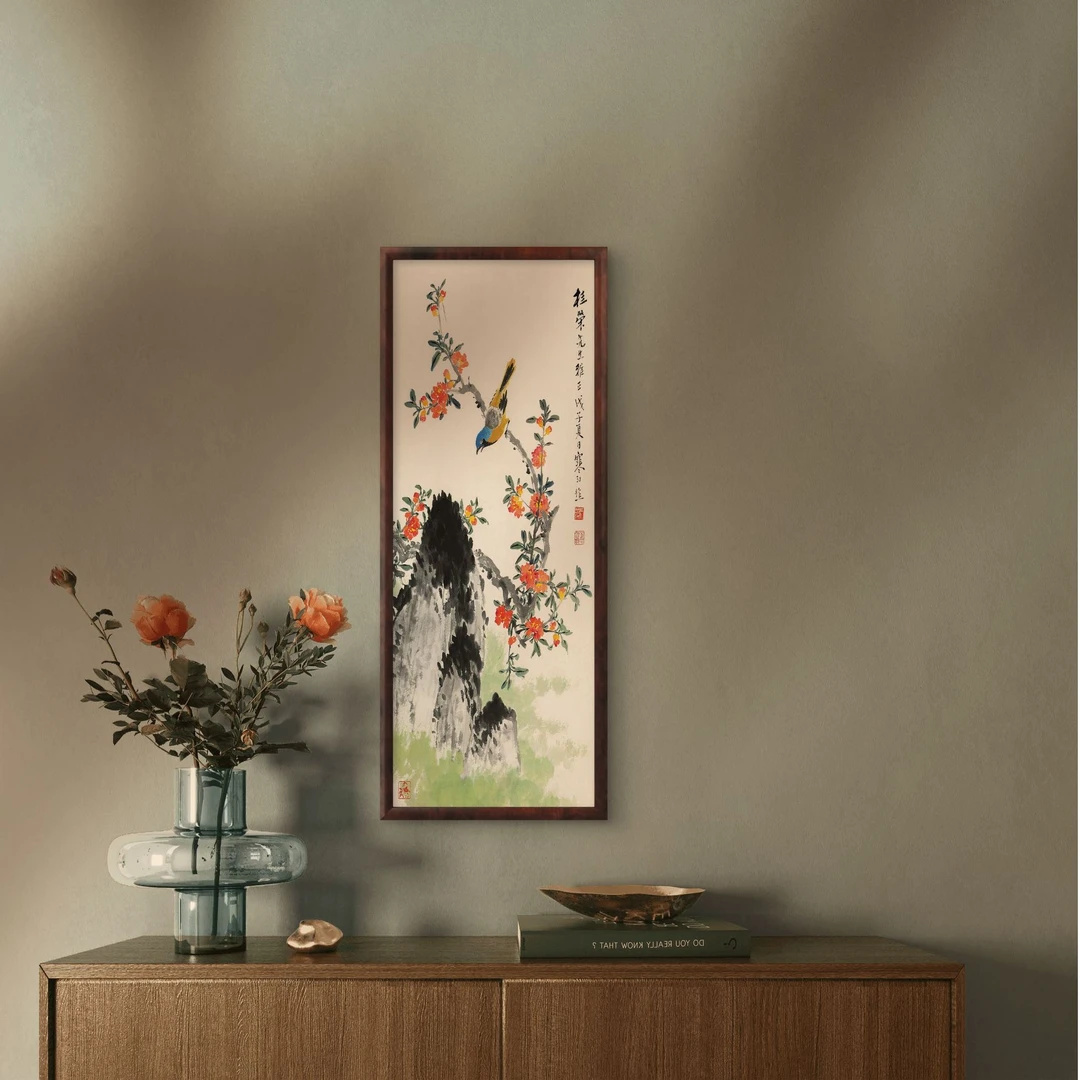 913-32*80喜上眉梢装饰画实木框玄关书房茶室客厅挂画