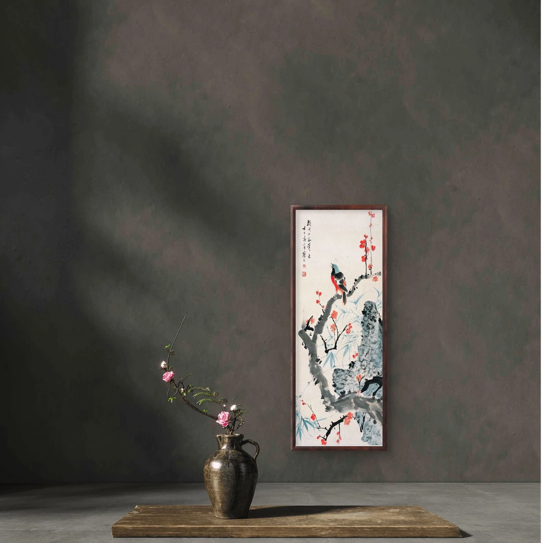 915-32*80喜上眉梢中式装饰画实木框玄关书房茶室客厅挂画