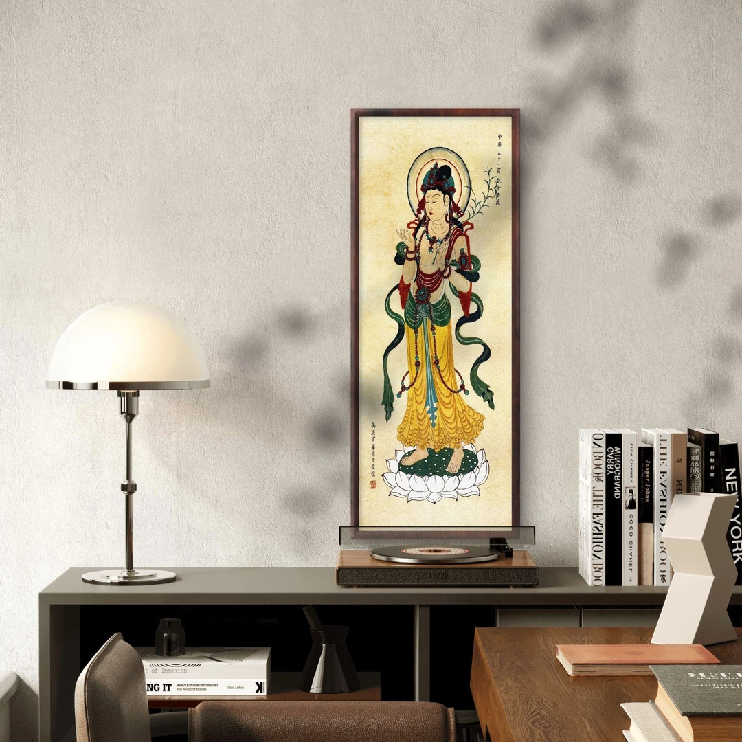 624-32*80观音菩萨装饰画实木框玄关书房茶室客厅挂画