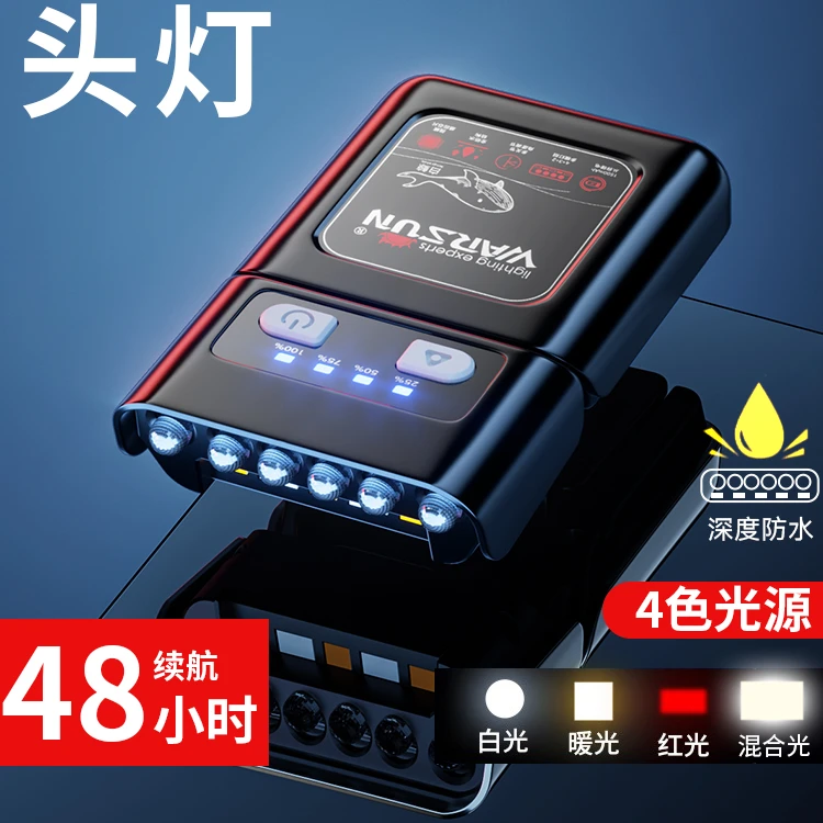 沃尔森白鲸夜钓头灯大功率功能帽夹灯白光超亮头戴超长续航头灯