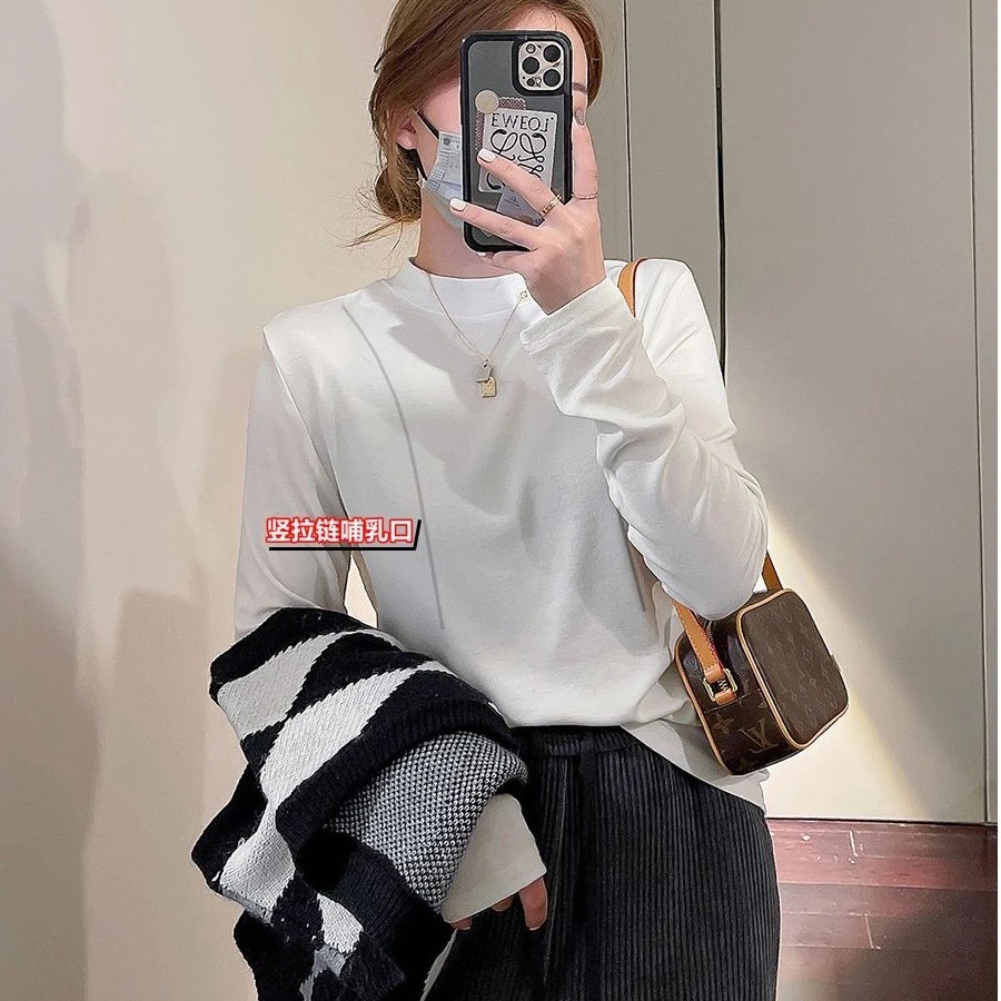 纯色春秋长袖经典百搭哺乳衣竖拉链方便产后母乳服辣妈喂奶上衣