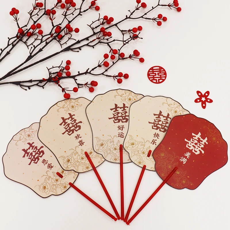 结婚伴娘团扇新中式婚礼迎亲堵门拍照道具接亲晨袍拍照双面红囍扇