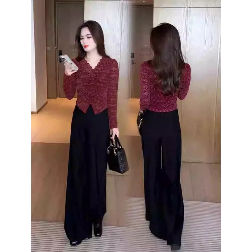 女装蕾丝衫秋冬2024年新款时尚显瘦内搭洋气春秋减龄漂亮打底上衣