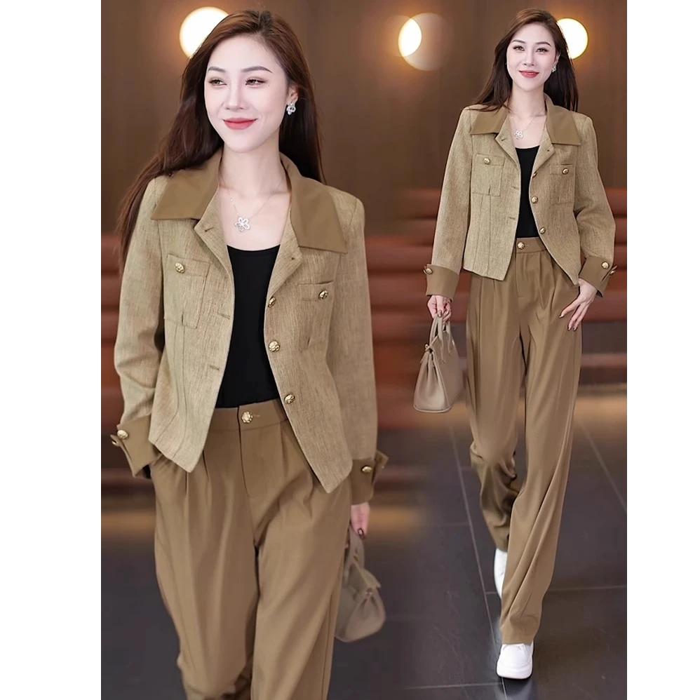 小香风时尚套装女2024秋季新款洋气显瘦短款外套阔腿裤减龄两件套