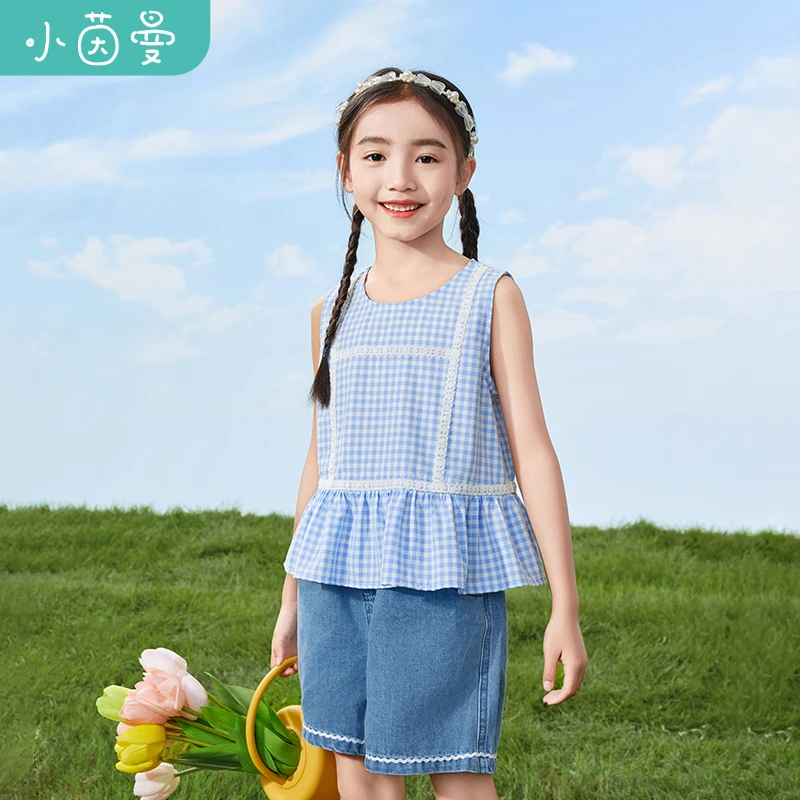 小茵曼套装两件套女童洋气时尚宽松休闲夏季无袖中大童儿童衣服