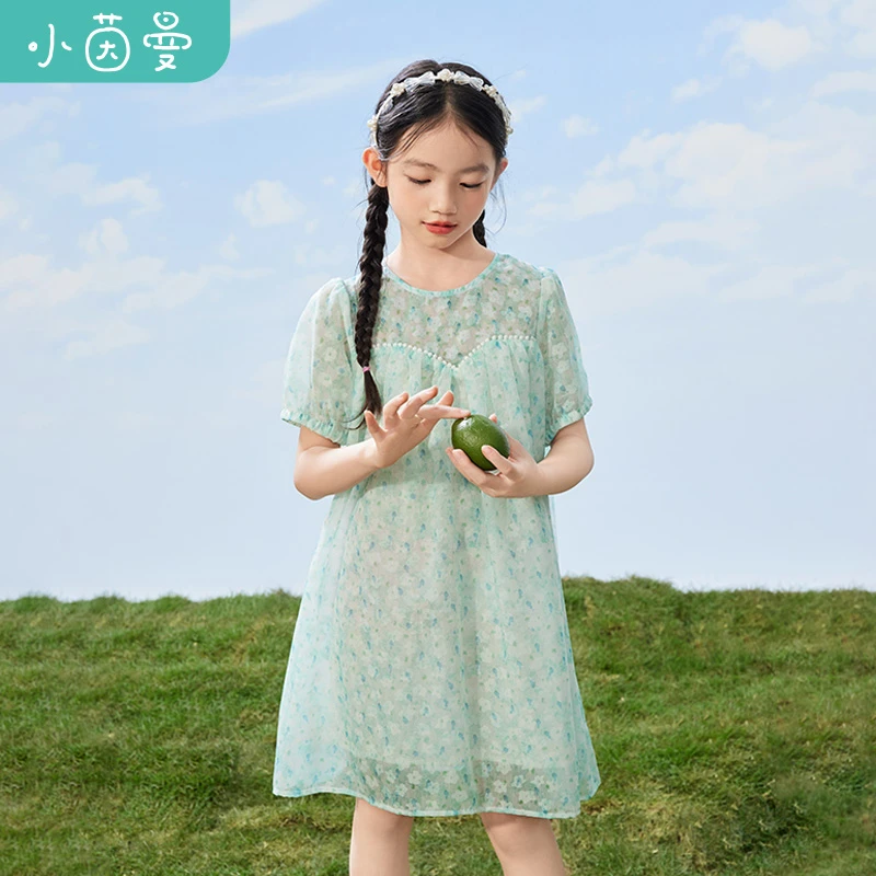 茵曼女童连衣裙淑女碎花洋气时尚蕾丝女孩甜美儿童公主裙O3842247