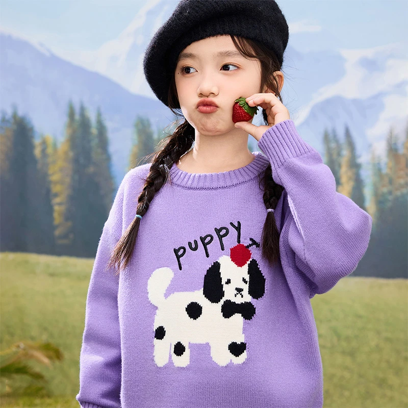 【抗起球】小茵曼女童套头毛衣小狗2025冬圆领休闲上衣GO3844367