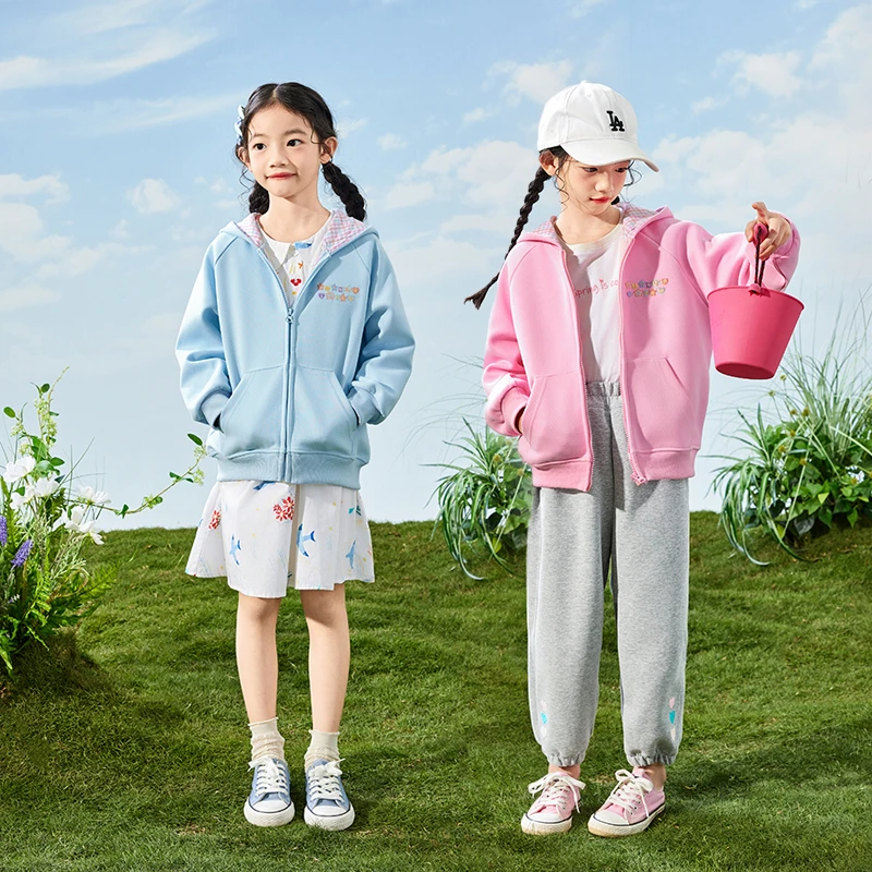 小茵曼连帽外套儿童百搭开衫时尚秋季女童上衣中大童F3841141A