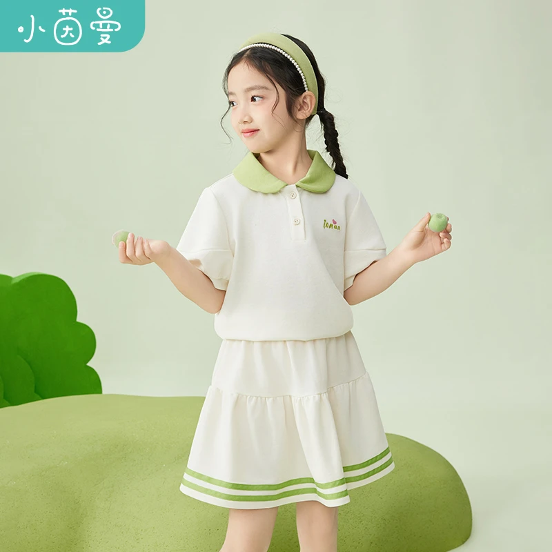 小茵曼茉莉秋季时尚女童秋洋气时尚休闲短袖短裙两件套3842038A