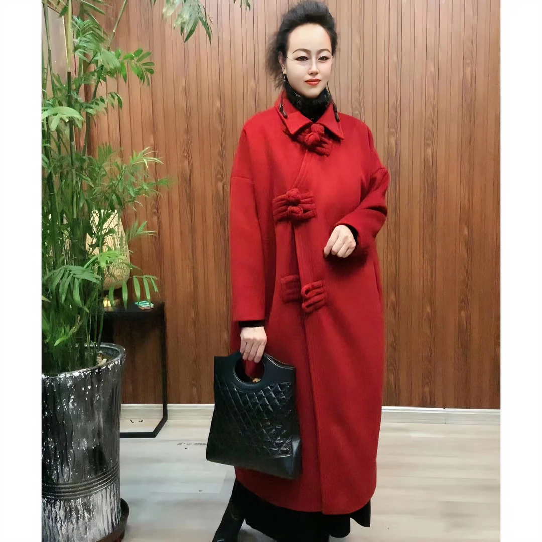 【 高大尚 &莉姐轻奢高定】秋冬时尚气质大码中长款女毛呢大衣外套