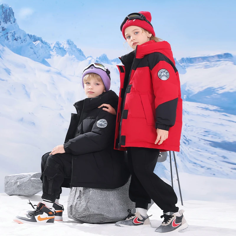 儿童羽绒服2024新款男女同款中长款加厚保暖亲子装中大童连帽