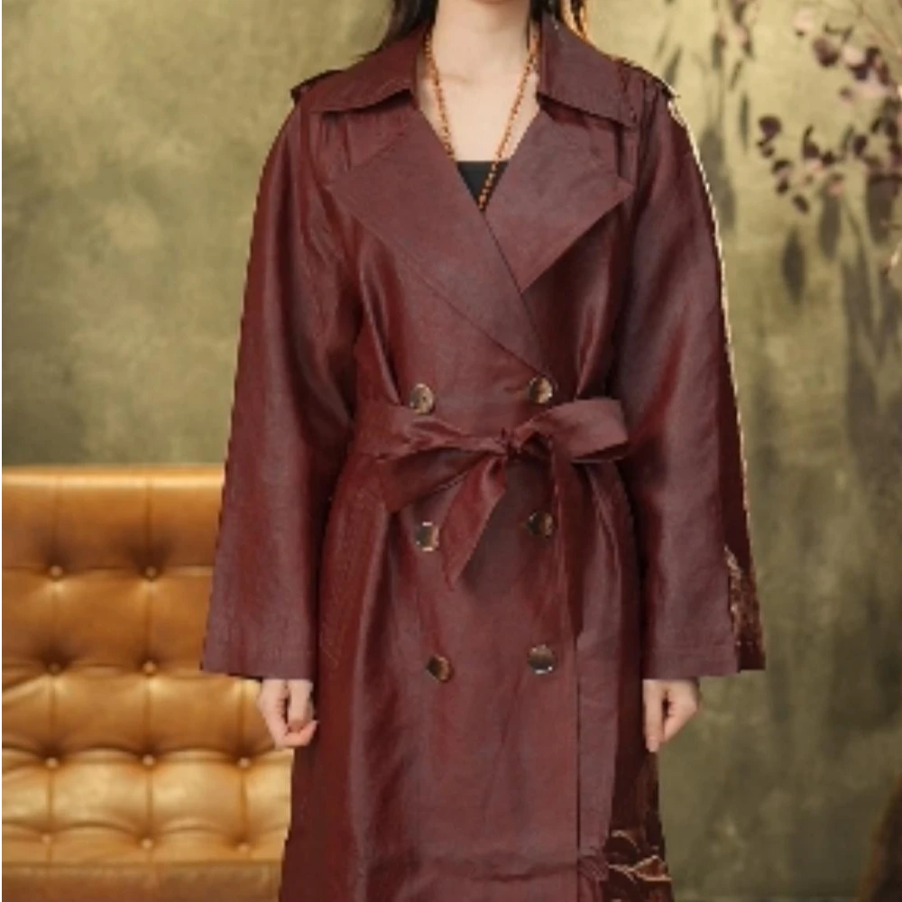 【倩影】秋季新款红色风衣Y8916