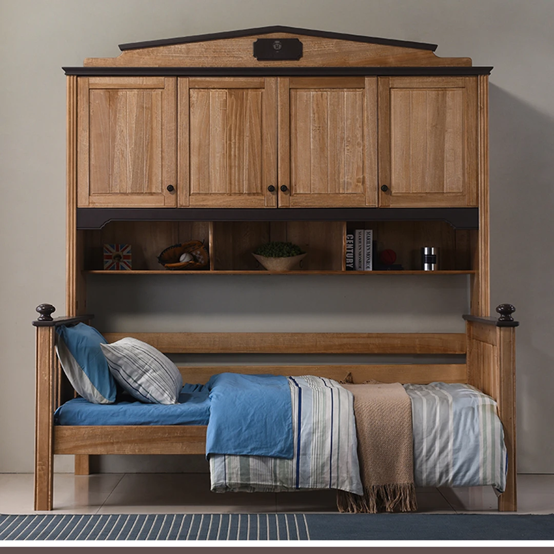 全实木上下床衣柜床高箱床木蜡油双层床儿童床高低床男女孩上下铺