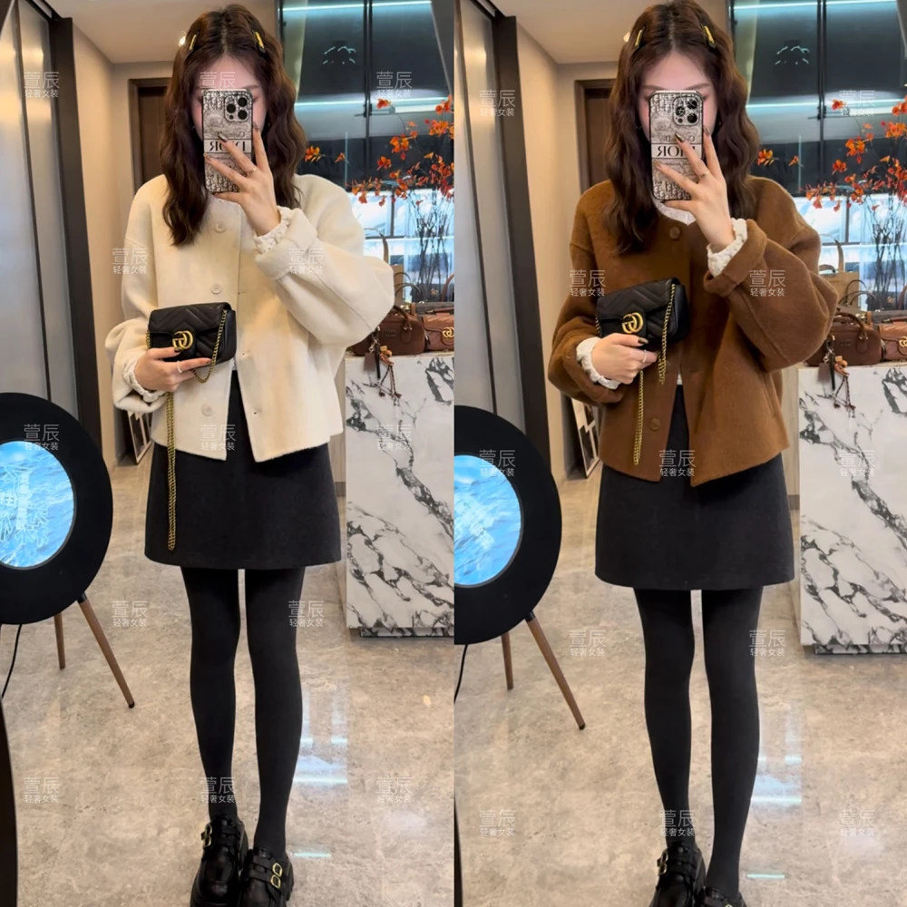 【香草可颂】小个子气质洋气短款呢子外套秋季宽松外穿呢料上衣3759