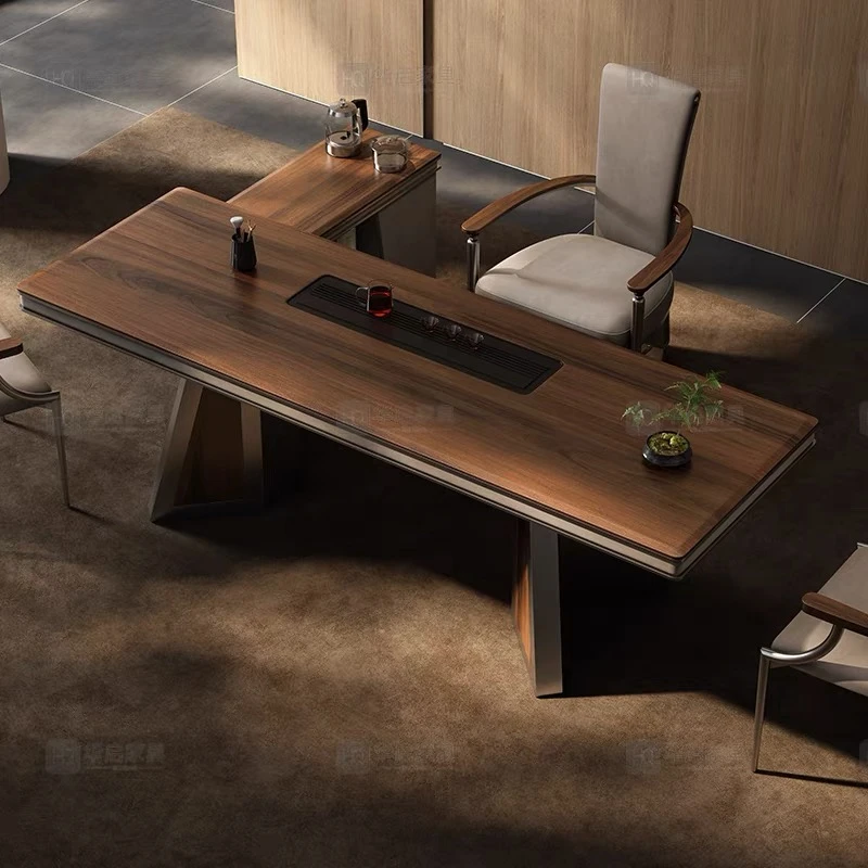 讲愿茶桌胡桃木茶桌轻奢家用书桌简约办公室客厅书桌新中式茶桌