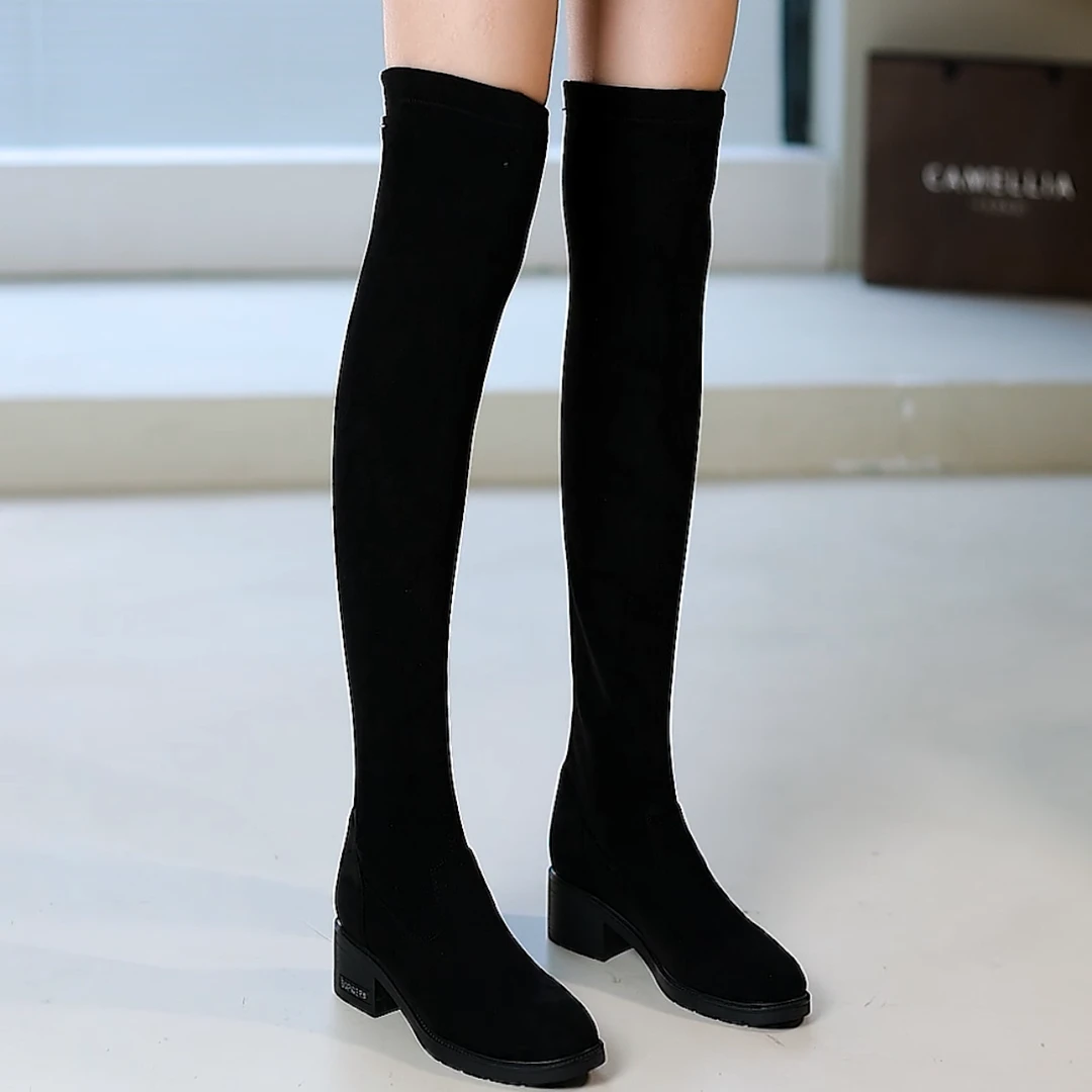 zzz不掉筒过膝长靴女秋冬加绒瘦瘦靴显瘦弹力靴高筒长筒靴时尚