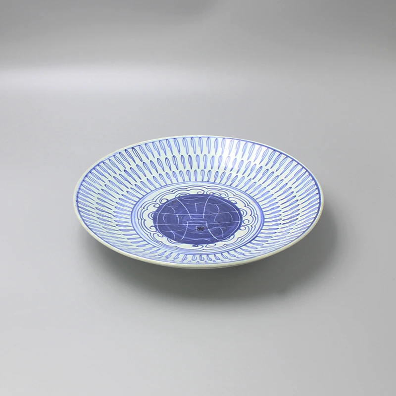 1568古陶瓷-清晚期青花洋蓝万寿纹盘