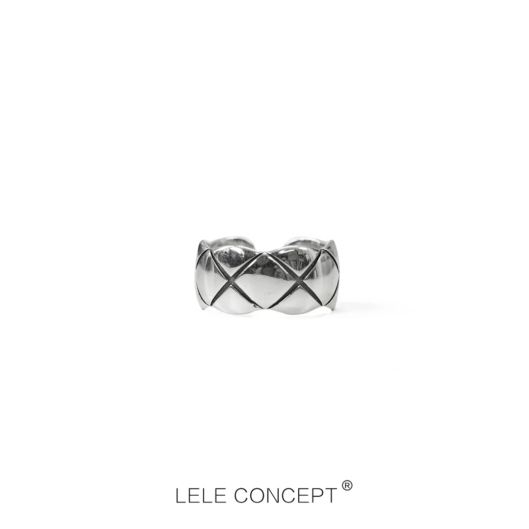 925银戒指 【LELE】新款时尚百搭高级感宽版菱格纹开口戒指SP0101