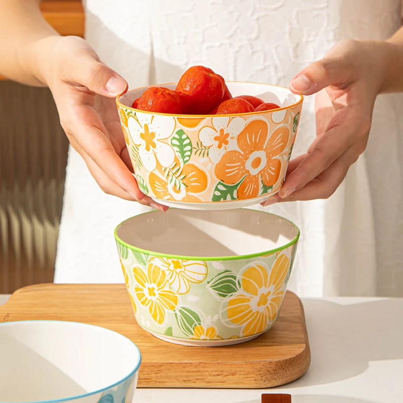 【花漾】新款中式家用4.5英寸创意斗笠饭碗釉下彩家用陶瓷碗