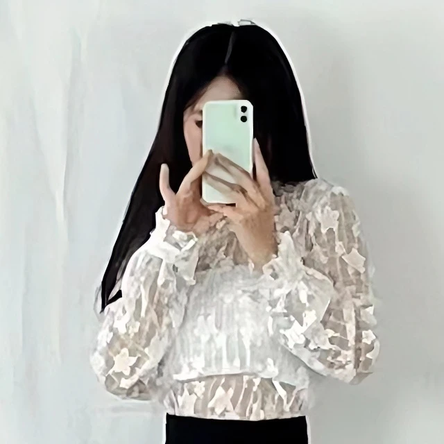 2024蕾丝打底半高领灯笼袖上衣女薄款显瘦性感长袖衫夏季时尚
