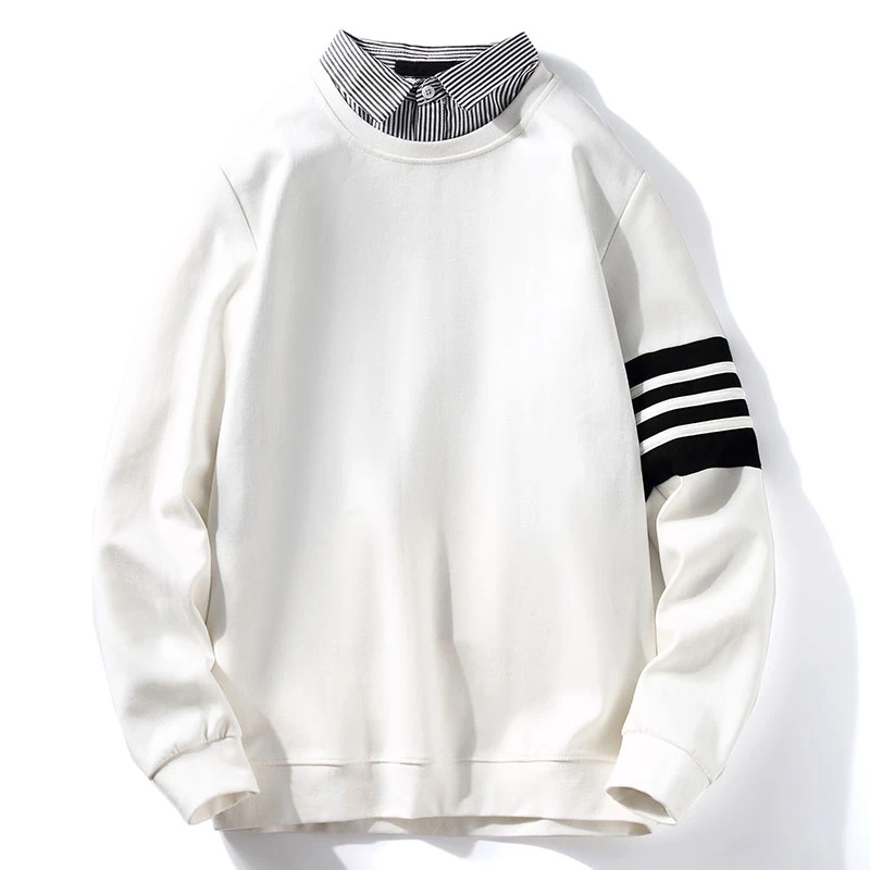 1507长袖卫衣男春秋季假两件衬衫领休闲上衣百搭修身韩版针织卫衣