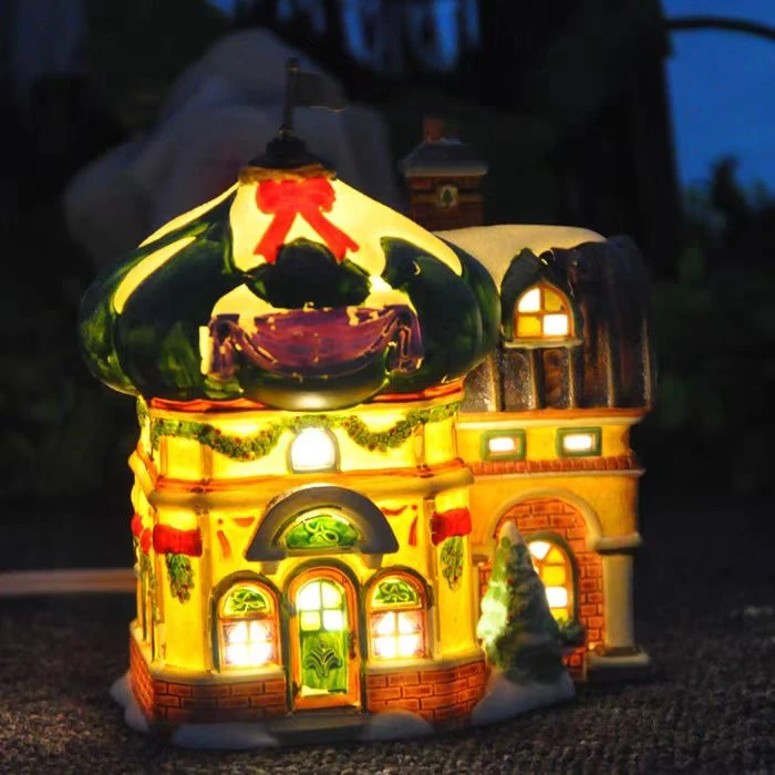 出口美国D56品牌手绘陶瓷夜灯房子建筑物场景工艺品装饰品收藏