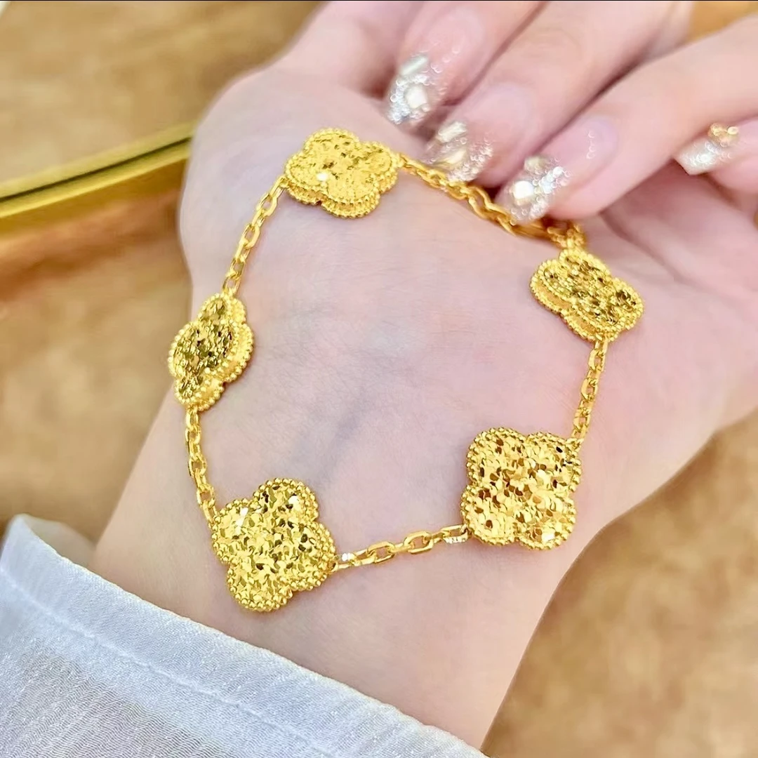 足银手链 碎碎冰五花四叶草手链轻奢女士爆闪碎碎冰时尚百搭手链