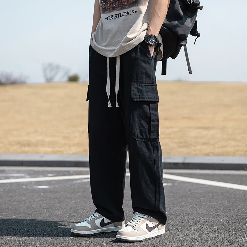 休闲工装裤男款宽松直筒日系潮牌大口袋爆款裤子潮加绒裤阔腿秋冬