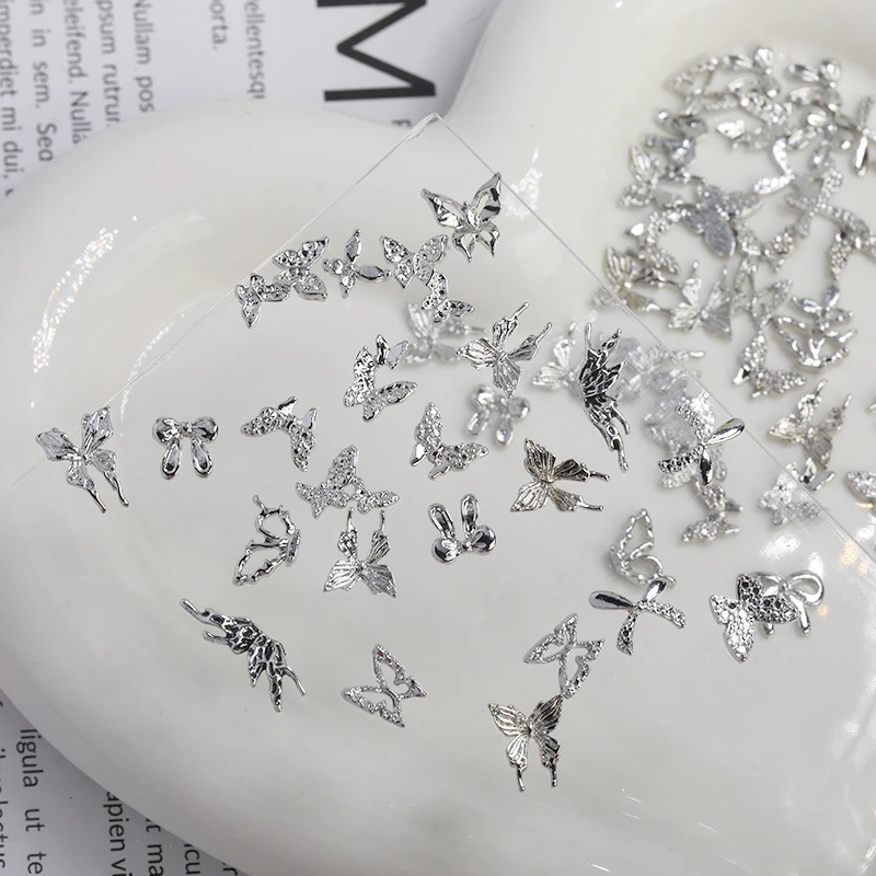 瑶瑶美甲钻饰品网红合金银色蝴蝶蝴蝶结混装简约镂空合金美甲钻饰