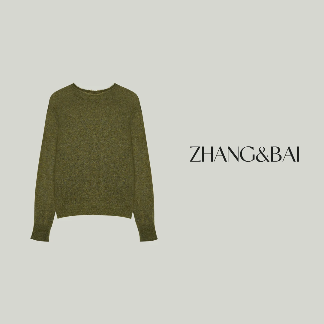 zhang&bai24AW定制|【苔生奇遇】秋冬复古橄榄绿圆领羊毛衫百搭休闲