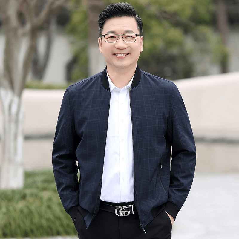 春秋季2024新品中老年男士夹克一件代发纯色商务风大气爸爸装外套