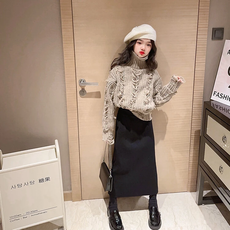 女童毛衣套装秋冬季2025新款儿童针织连衣裙韩版时髦半身长裙两件