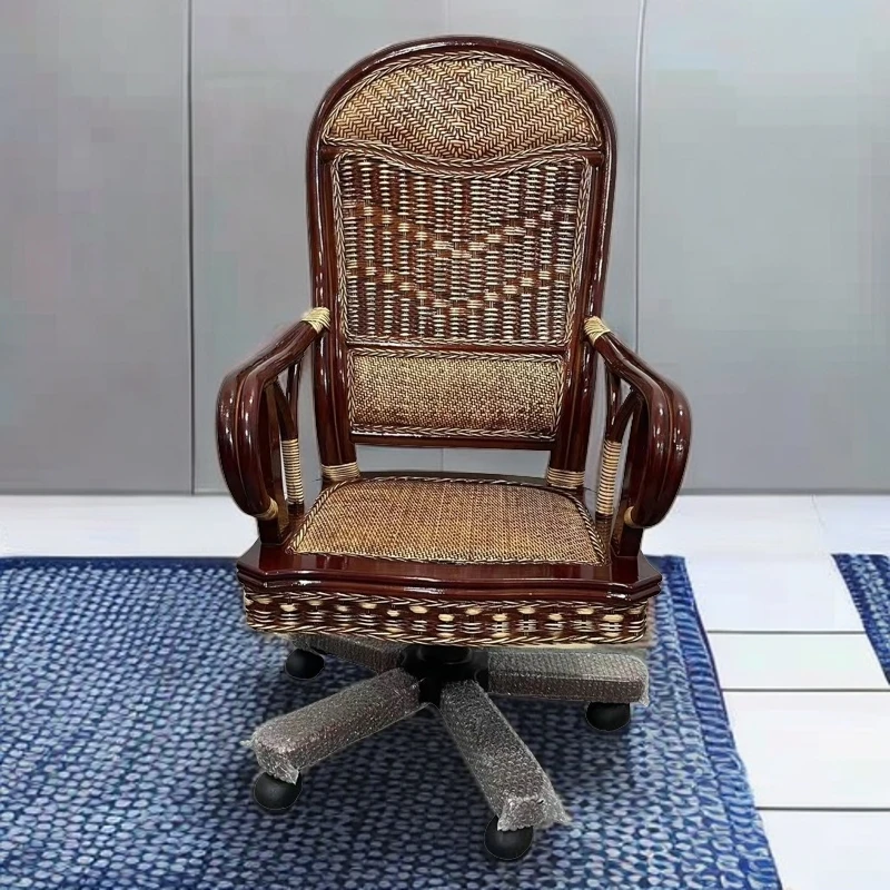 藤办公椅靠背椅电脑椅家用舒适老板椅单人成人书房豪华升降真藤椅