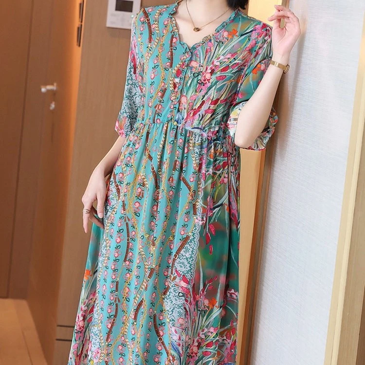 【热带风情】2023早春碎花印花宽松休闲中年妈妈气质时尚长裙811