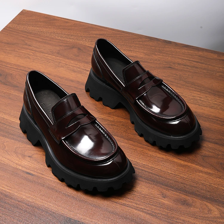 男款亮面商务休闲皮鞋懒人鞋厚底乐福鞋男真皮一脚蹬男鞋潮鞋冬季