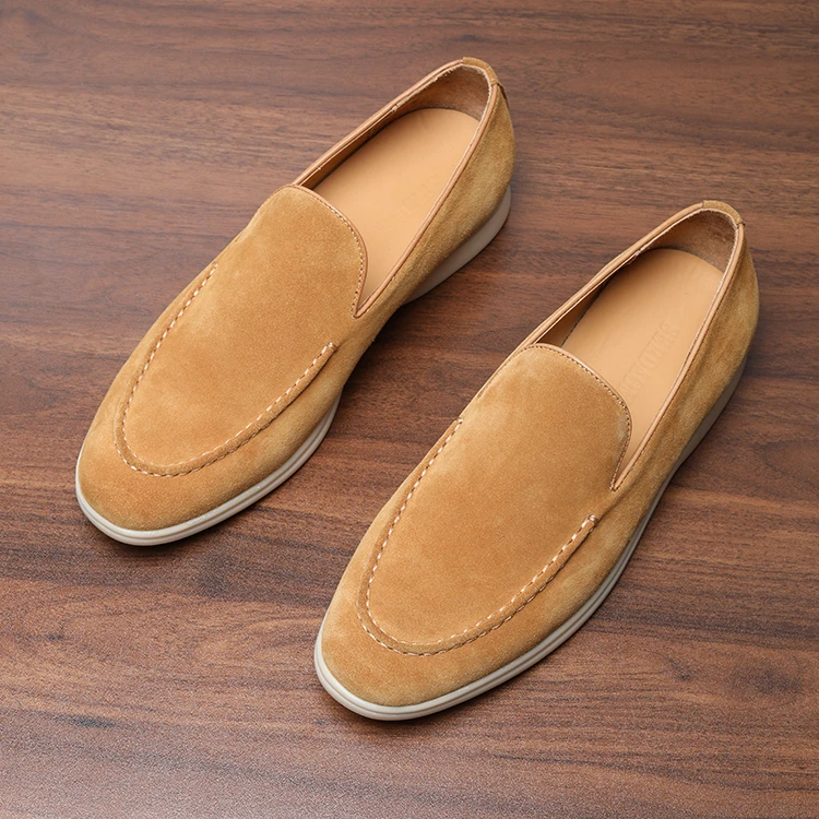 反绒牛皮商务休闲鞋秋季新款真皮一脚蹬翻毛皮皮鞋男士开车专用鞋