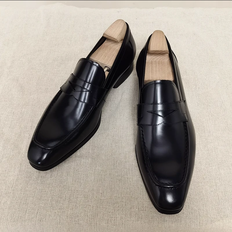 便士乐福鞋英伦小方头商务正装皮鞋男真皮透气亮面一脚蹬男鞋秋季