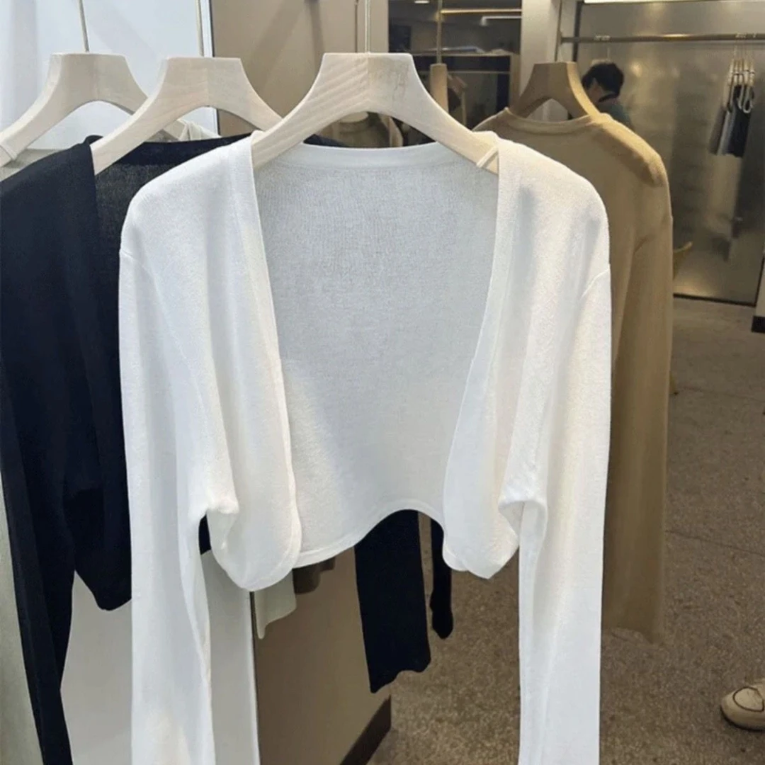 新款冰丝长袖开衫薄款小外搭披肩春夏季百搭时尚防晒护肩外套