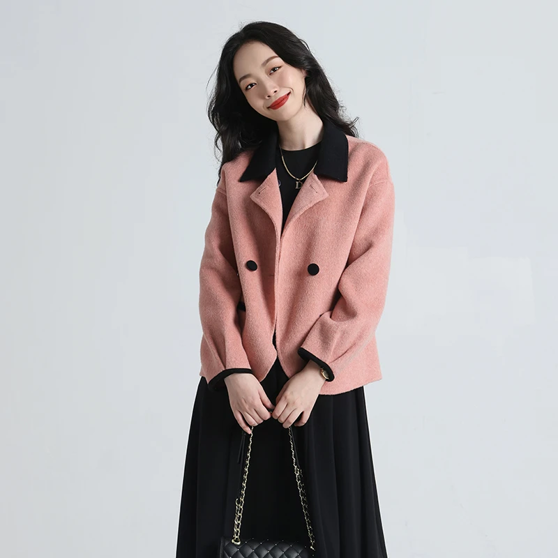 惨哥2025新款撞色拼接小香风短款小个子百搭羊毛外套2303