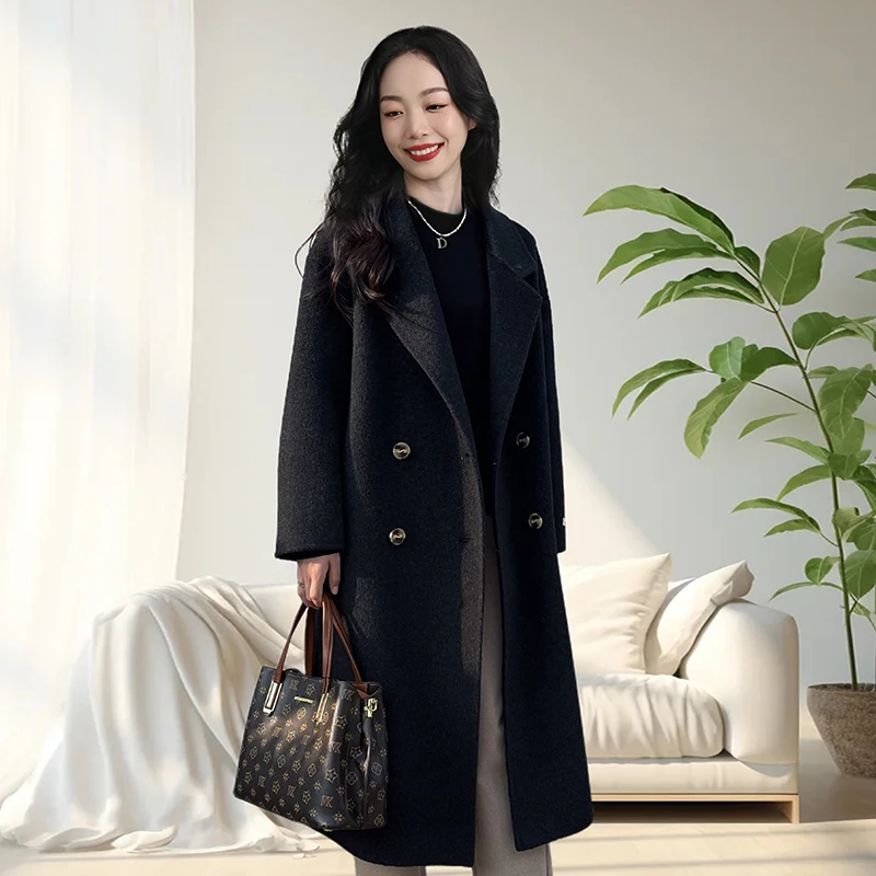 新款毛呢大衣女中长款宽松韩版茧型毛呢外套A070