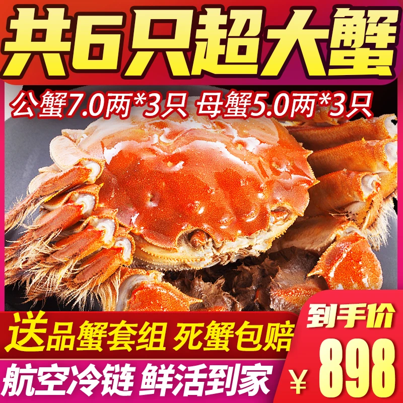 【活蟹】公7.0两+母5.0两【公母搭配】【巨无霸】6只精品湖中醉大闸蟹T6