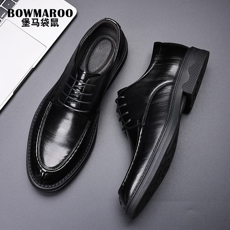 堡马袋鼠男鞋春季新款英伦风商务皮鞋韩版百搭低帮防滑新郎结婚鞋