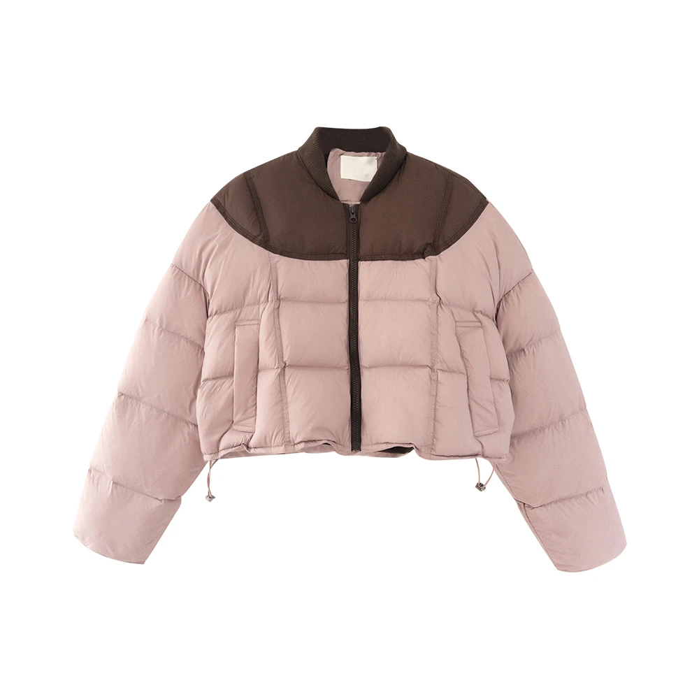 【少女限定】双色拼接立领带抽绳面包服外套★